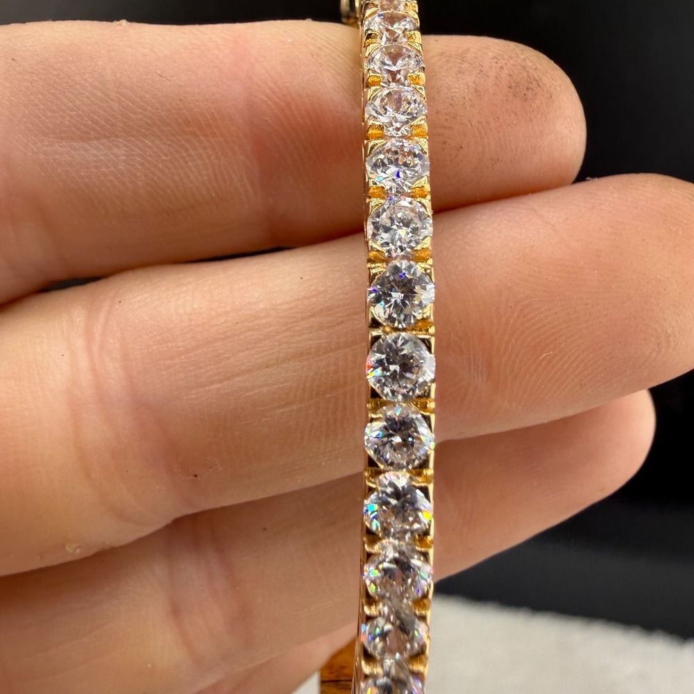 Vintage Estate Bangle Bracelet Gold Tone Rhinestone Push Lock 7in